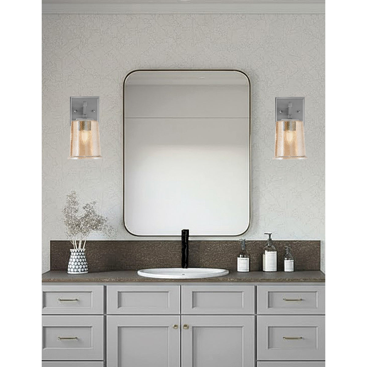 Toltec Corbin 7.75in 1-Light Wall Sconce | Modern Graphite and Amber Bubble Glass | Bathroom & Hallway | 5 x 6.5 x 7.75 in | Model 2311-GP-5033