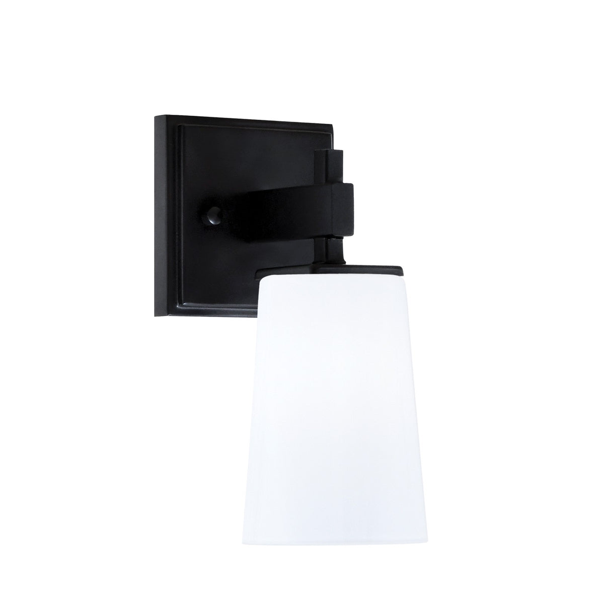 Toltec Corbin 8.75in 1-Light Wall Sconce | Modern Matte Black and White Opal Glass | Bathroom & Hallway | 4.5 x 6.25 x 8.75 in | Model 2311-MB-261