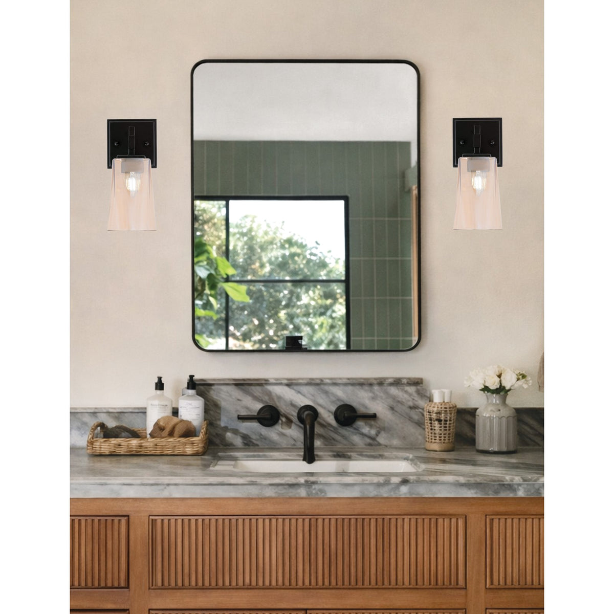 Toltec Corbin 1-Light Wall Sconce | Modern Matte Black and Amber Gradient Glass | Bedroom & Hallway Accent Light | Model 2311-MB-263