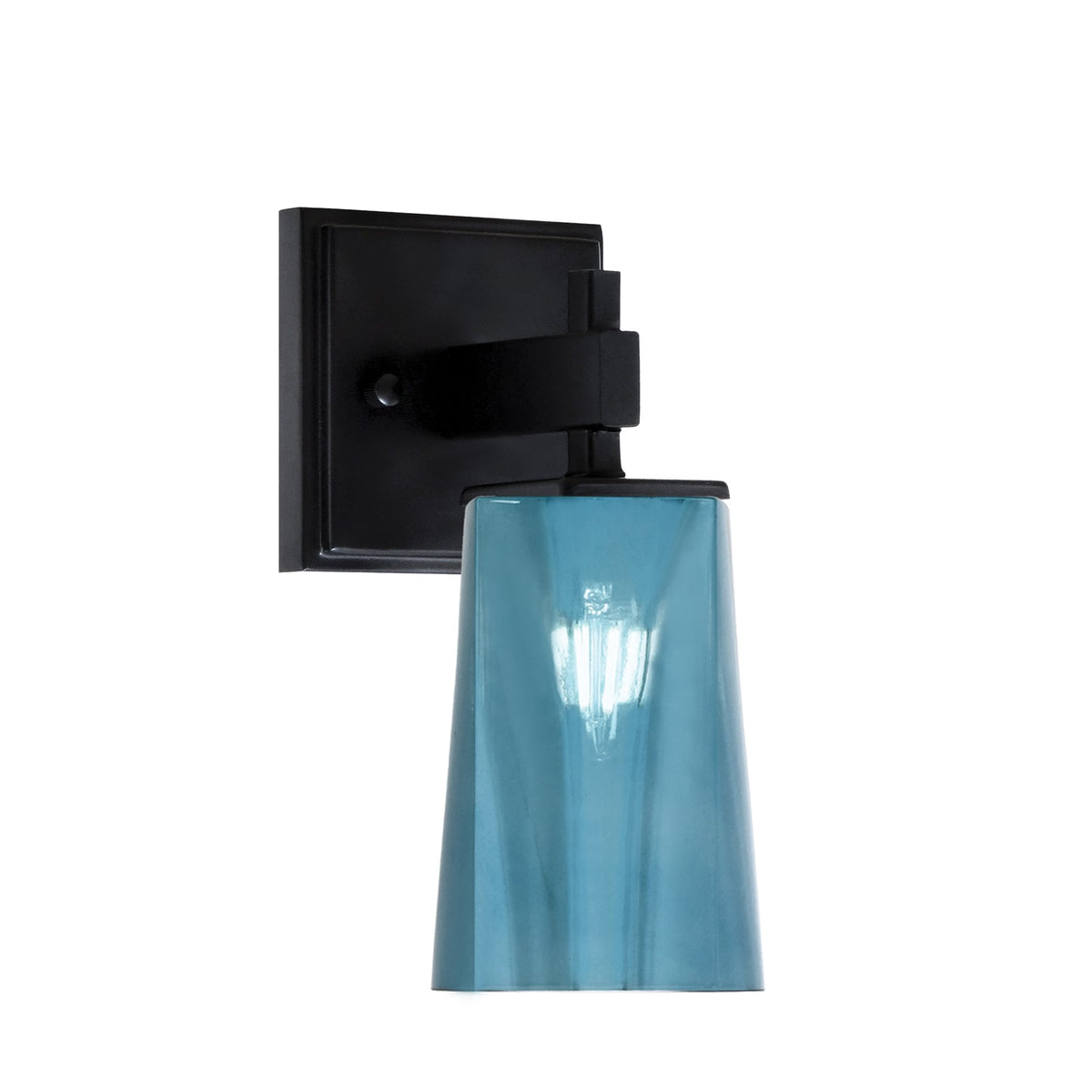 Toltec Corbin 1-Light Wall Sconce | Modern Matte Black and Blue Gradient Glass | Bedroom & Hallway Accent Light | Model 2311-MB-265