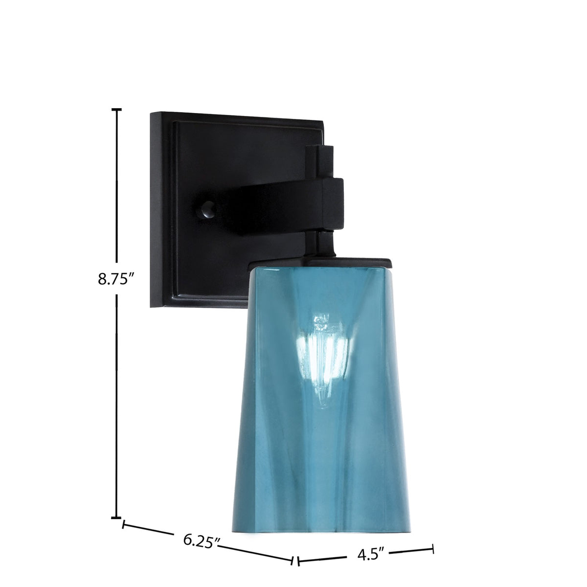 Toltec Corbin 1-Light Wall Sconce | Modern Matte Black and Blue Gradient Glass | Bedroom & Hallway Accent Light | Model 2311-MB-265