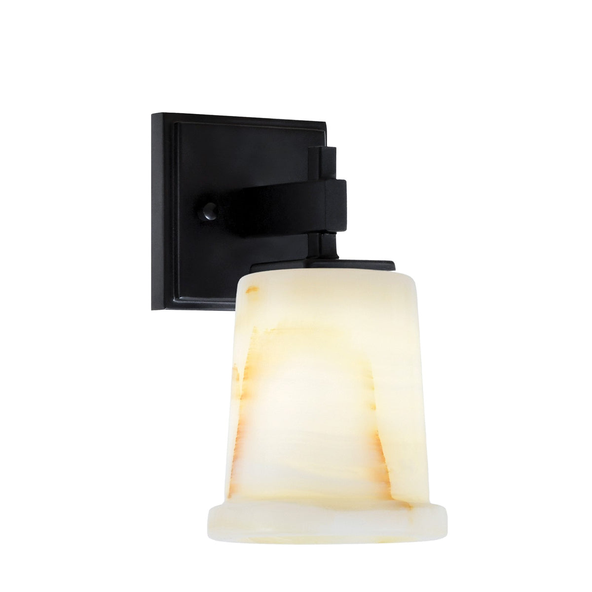 Toltec Corbin 1-Light Wall Sconce | Modern Matte Black and Natural Stone Shade | Bedroom & Hallway Accent Light | Model 2311-MB-4128