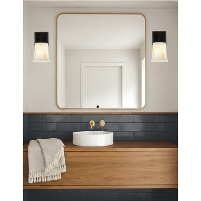 Toltec Corbin 1-Light Wall Sconce | Modern Matte Black and Natural Stone Shade | Bedroom & Hallway Accent Light | Model 2311-MB-4128