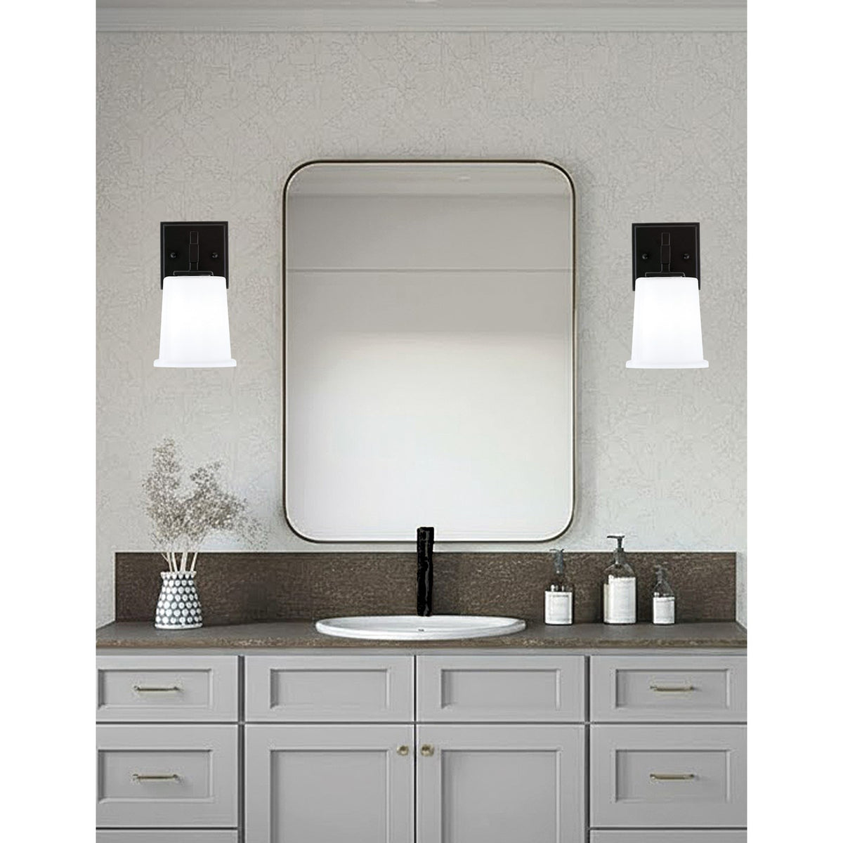Toltec Corbin 1-Light Wall Sconce | Modern Matte Black and White Opal Glass | Bedroom & Hallway Accent Light | 5 x 6.5 x 7.75 in | Model 2311-MB-5031