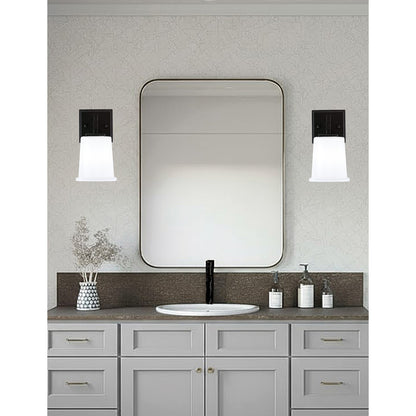 Toltec Corbin 1-Light Wall Sconce | Modern Matte Black and White Opal Glass | Bedroom & Hallway Accent Light | 5 x 6.5 x 7.75 in | Model 2311-MB-5031