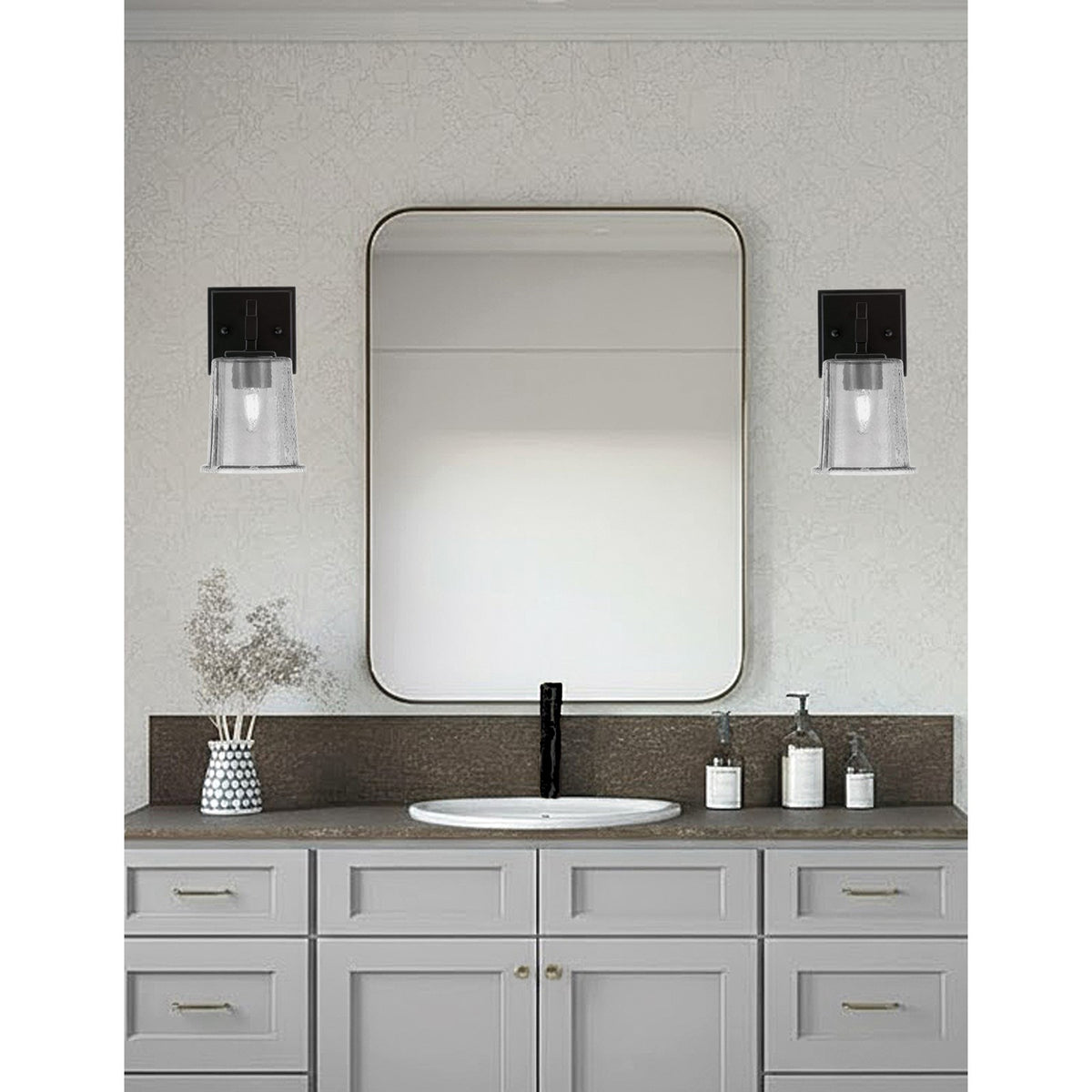 Toltec Corbin 1-Light Wall Sconce | Modern Matte Black and Smoke Bubble Glass | Bedroom & Hallway Accent Light | Model 2311-MB-5032