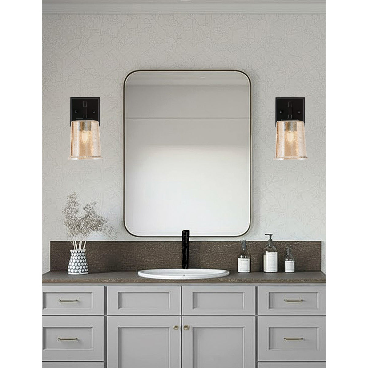 Toltec Corbin 1-Light Wall Sconce | Modern Matte Black and Amber Bubble Glass | Bedroom & Hallway Accent Light | Model 2311-MB-5033