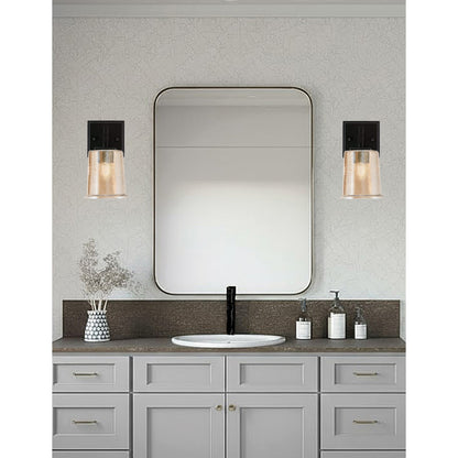 Toltec Corbin 1-Light Wall Sconce | Modern Matte Black and Amber Bubble Glass | Bedroom & Hallway Accent Light | Model 2311-MB-5033