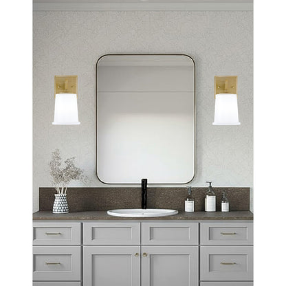 Toltec Corbin 5in 1-Light Wall Sconce | Modern New Age Brass and White Opal Glass | Bedroom & Hallway | 5 x 6.5 x 7.75 in | Model 2311-NAB-5031
