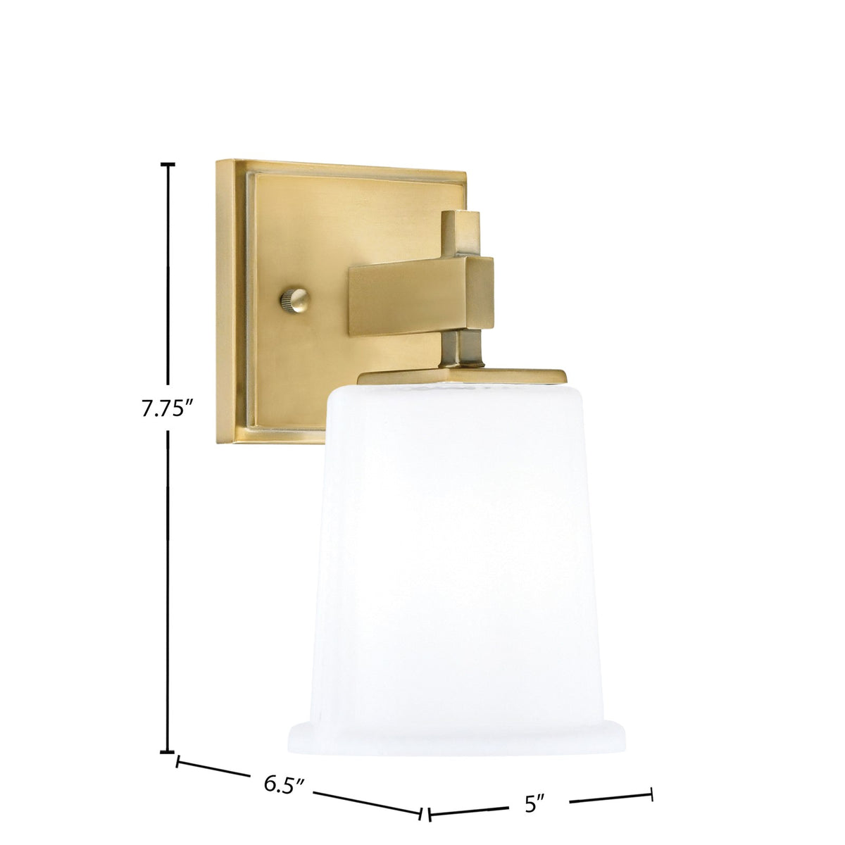 Toltec Corbin 5in 1-Light Wall Sconce | Modern New Age Brass and White Opal Glass | Bedroom & Hallway | 5 x 6.5 x 7.75 in | Model 2311-NAB-5031