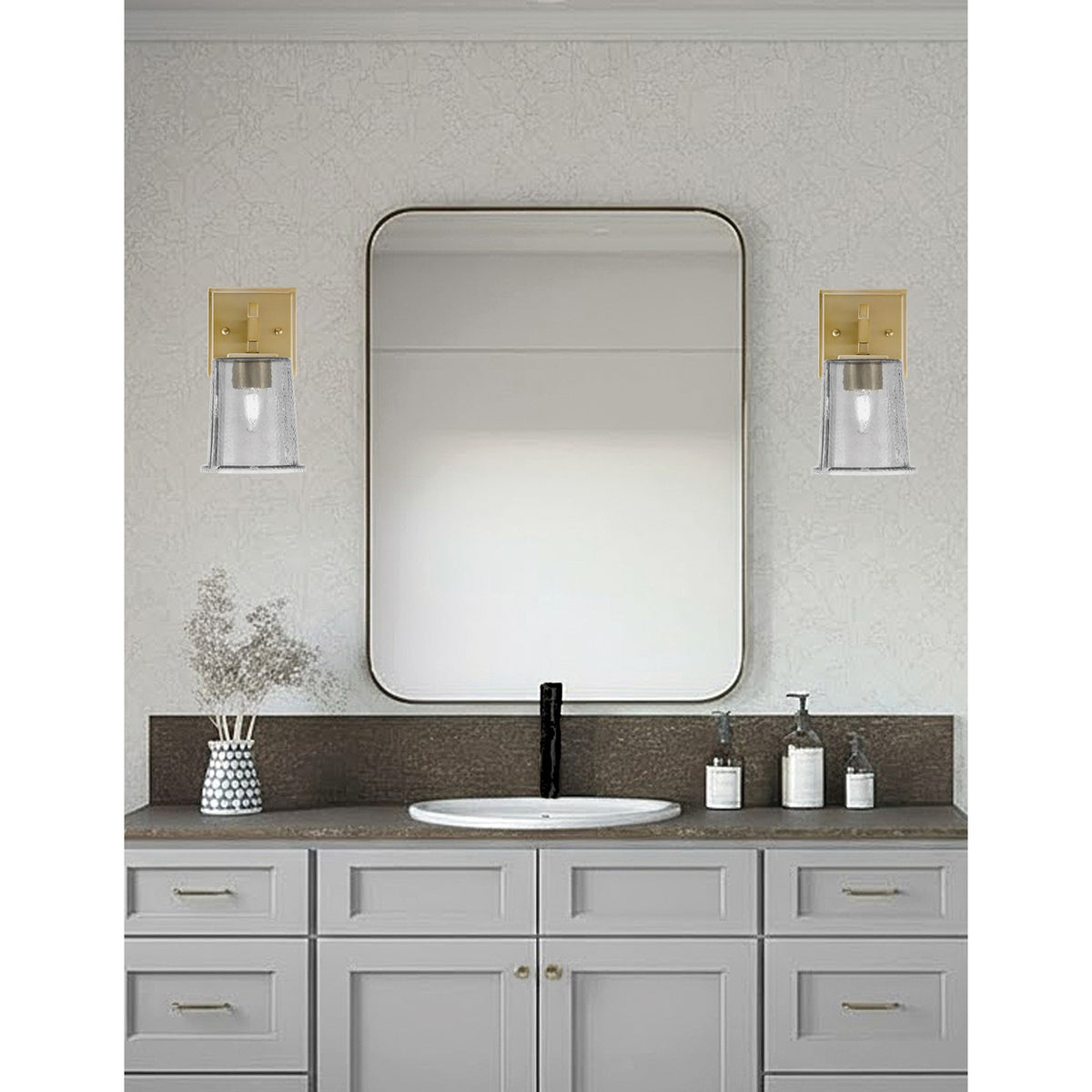 Toltec Corbin 1-Light Wall Sconce | New Age Brass and Smoke Bubble Glass | Bedroom & Hallway Accent Light | 5 x 6.5 x 7.75 in | Model 2311-NAB-5032