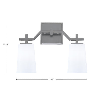 Toltec Corbin 2-Light Bath Bar | Graphite Finish with White Opal Glass Shades | Bathroom Vanity & Powder Room | 5.5 x 11.25 in | Model 2312-GP-261