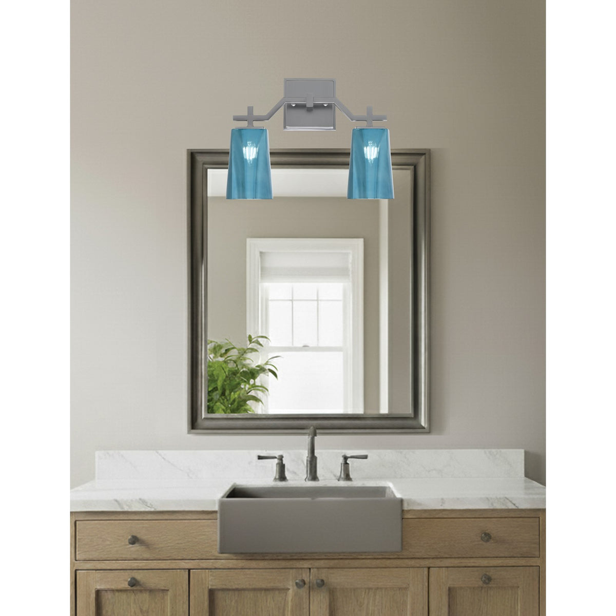 Toltec Corbin 2-Light Bath Bar | Graphite Steel and Blue Gradient Glass | Bathroom & Powder Room Vanity Light | 5.5 x 11.25 in | Model 2312-GP-265