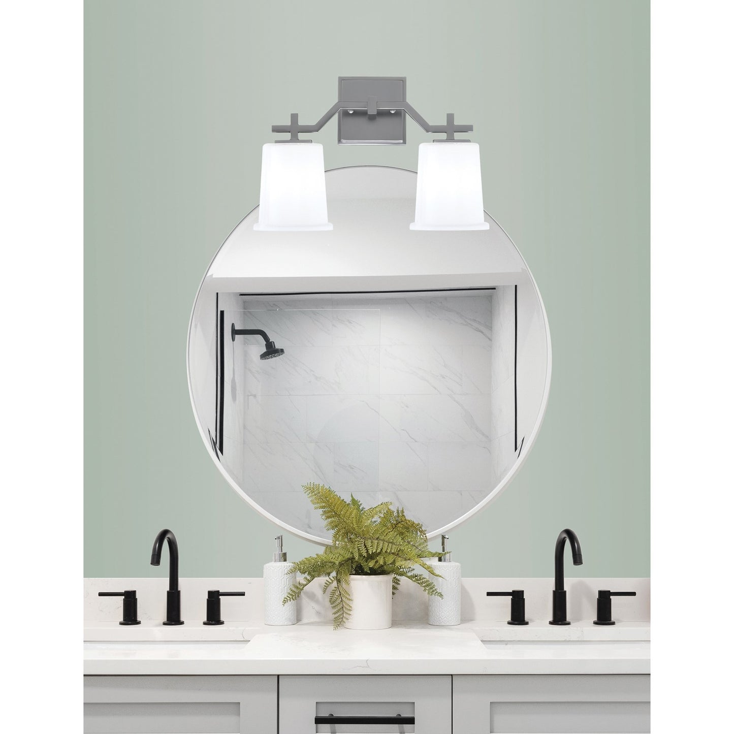 Toltec Corbin 2-Light Bath Bar | Graphite Steel and White Opal Glass | Bathroom & Powder Room Vanity Light | 5.5 x 10.25 in | Model 2312-GP-5031