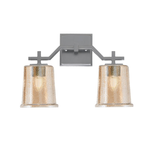 Toltec Corbin 2-Light Bath Bar | Industrial Graphite Steel and Amber Bubble Glass | Bathroom Vanity & Powder Room | 5.5 x 10.25 in | Model 2312-GP-5033