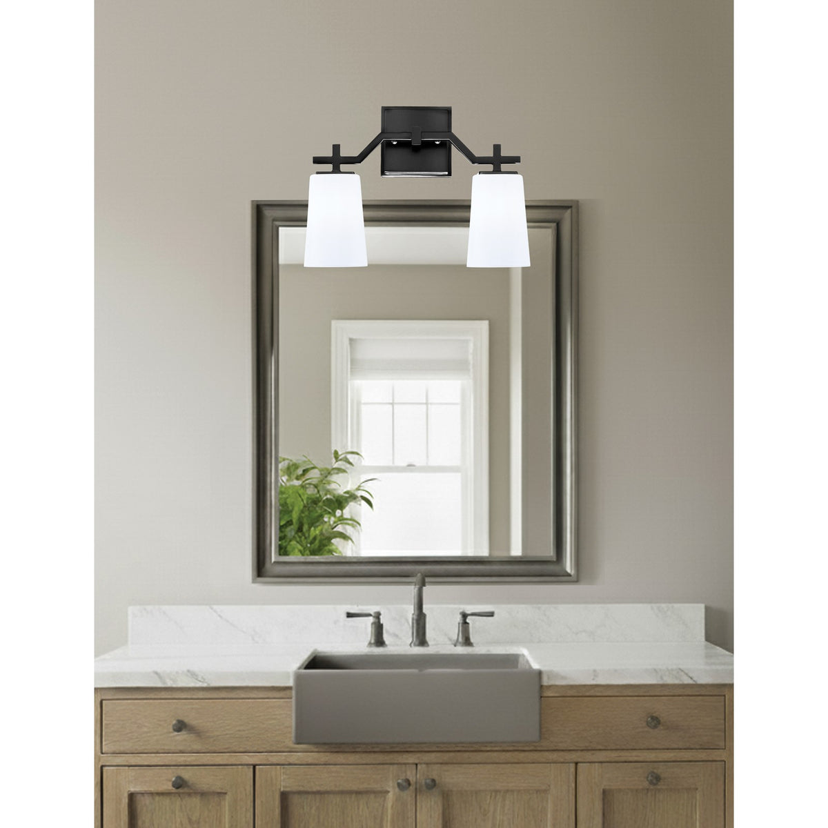 Toltec Corbin 2-Light Bath Bar | Modern Matte Black Steel and White Opal Glass | Bathroom Vanity & Powder Room | 5.5 x 11.25 in | Model 2312-MB-261