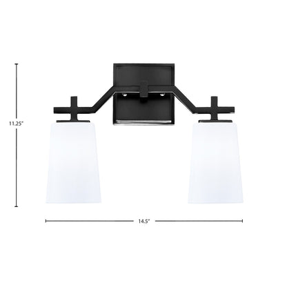 Toltec Corbin 2-Light Bath Bar | Modern Matte Black Steel and White Opal Glass | Bathroom Vanity & Powder Room | 5.5 x 11.25 in | Model 2312-MB-261