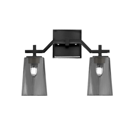 Toltec Corbin 2-Light Bath Bar | Modern Matte Black Steel and Smoke Bubble Glass | Bathroom Vanity & Powder Room | 5.5 x 11.25 in | Model 2312-MB-262