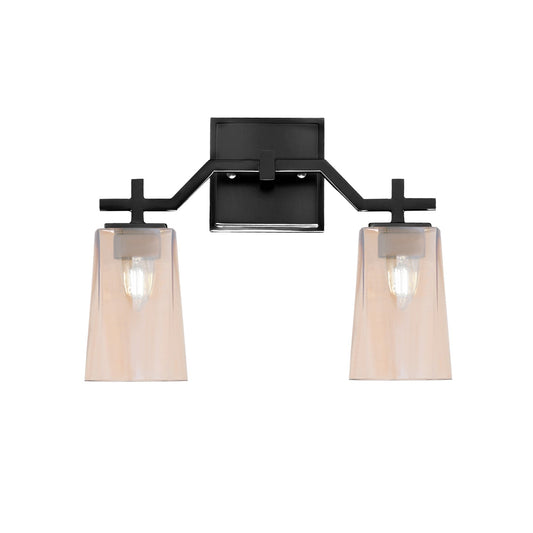 Toltec Corbin 2-Light Bath Bar | Modern Matte Black Steel and Amber Gradient Glass | Bathroom Vanity & Powder Room | 5.5 x 11.25 in | Model 2312-MB-263