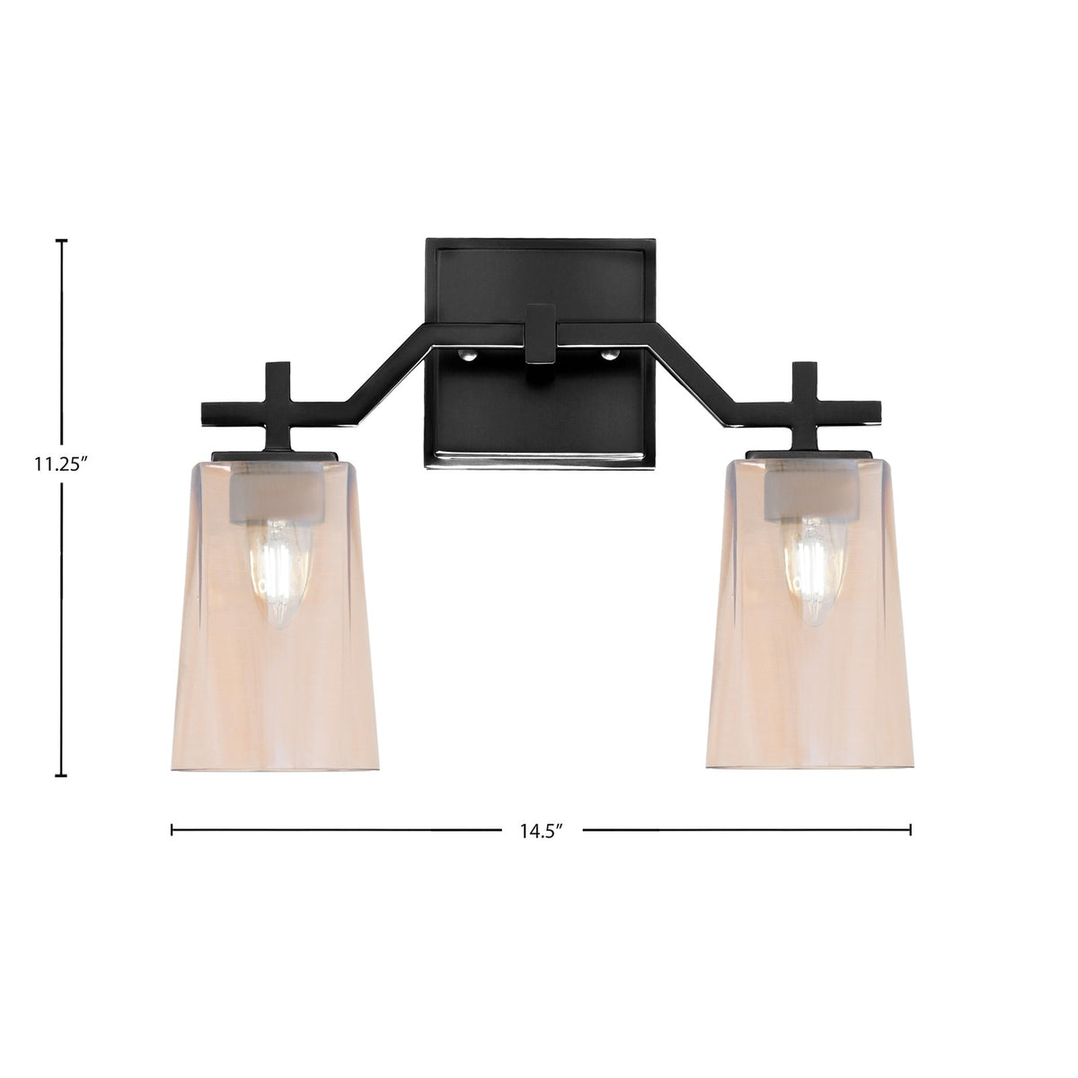 Toltec Corbin 2-Light Bath Bar | Modern Matte Black Steel and Amber Gradient Glass | Bathroom Vanity & Powder Room | 5.5 x 11.25 in | Model 2312-MB-263