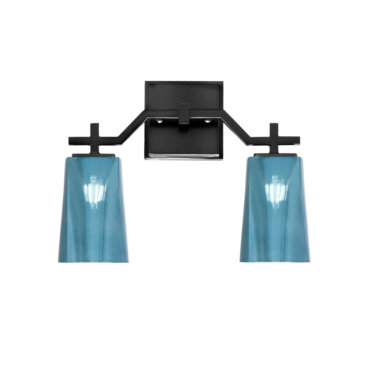 Toltec Corbin 11in 2-Light Bath Bar | Matte Black Steel and Blue Gradient Glass | Bathroom Vanity Light | 5.5 x 11.25 in | Model 2312-MB-265