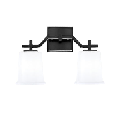 Toltec Corbin 10in 2-Light Bath Bar | Matte Black Steel and White Opal Glass | Bathroom Vanity Light | 5.5 x 10.25 in | Model 2312-MB-5031