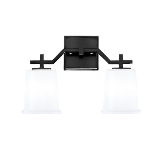 Toltec Corbin 10in 2-Light Bath Bar | Matte Black Steel and White Opal Glass | Bathroom Vanity Light | 5.5 x 10.25 in | Model 2312-MB-5031