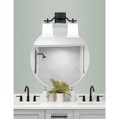 Toltec Corbin 10in 2-Light Bath Bar | Matte Black Steel and White Opal Glass | Bathroom Vanity Light | 5.5 x 10.25 in | Model 2312-MB-5031