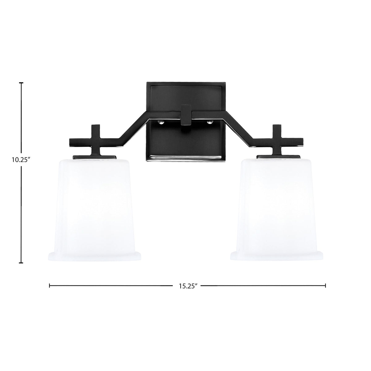 Toltec Corbin 10in 2-Light Bath Bar | Matte Black Steel and White Opal Glass | Bathroom Vanity Light | 5.5 x 10.25 in | Model 2312-MB-5031