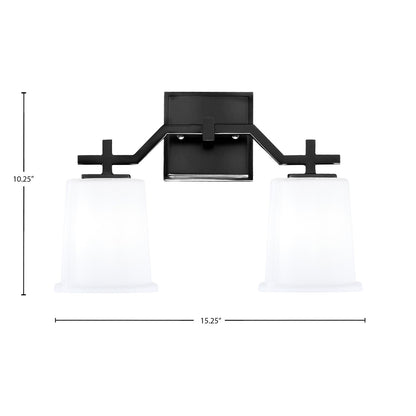 Toltec Corbin 10in 2-Light Bath Bar | Matte Black Steel and White Opal Glass | Bathroom Vanity Light | 5.5 x 10.25 in | Model 2312-MB-5031