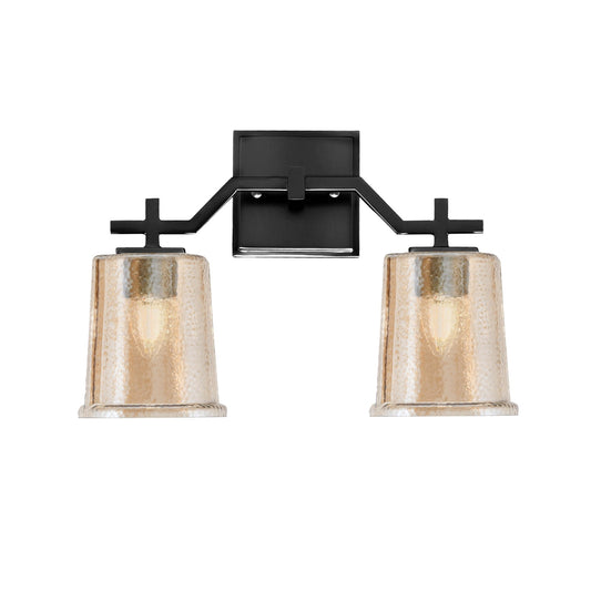 Toltec Corbin 10in 2-Light Bath Bar | Matte Black Steel and Amber Bubble Glass | Bathroom Vanity Light | 5.5 x 10.25 in | Model 2312-MB-5033