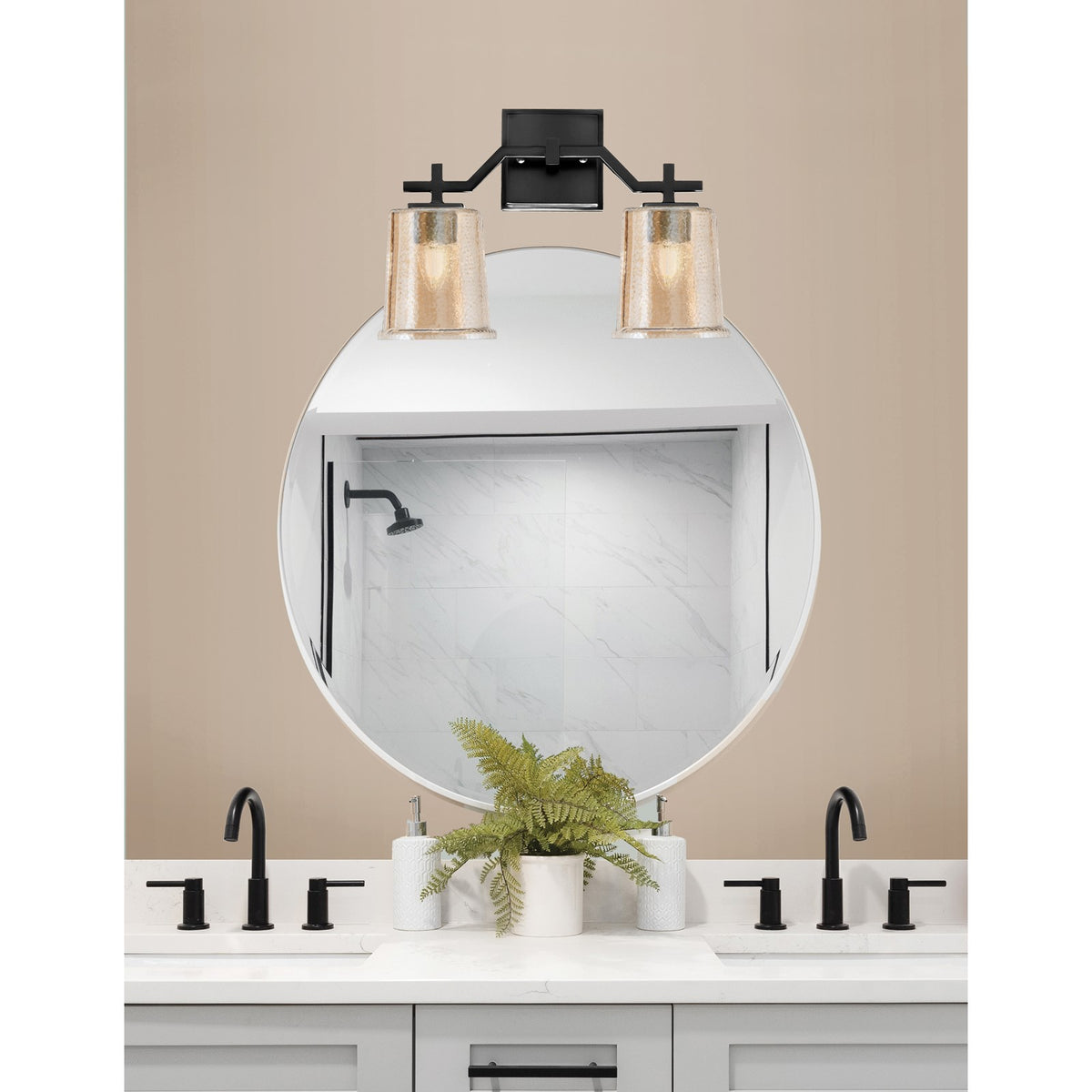 Toltec Corbin 10in 2-Light Bath Bar | Matte Black Steel and Amber Bubble Glass | Bathroom Vanity Light | 5.5 x 10.25 in | Model 2312-MB-5033