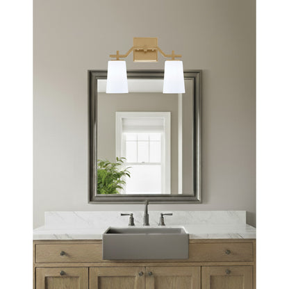Toltec Corbin 2-Light Bath Bar | New Age Brass and White Opal Glass | Bathroom & Powder Room Vanity Light | 5.5 x 11.25 in | Model 2312-NAB-261
