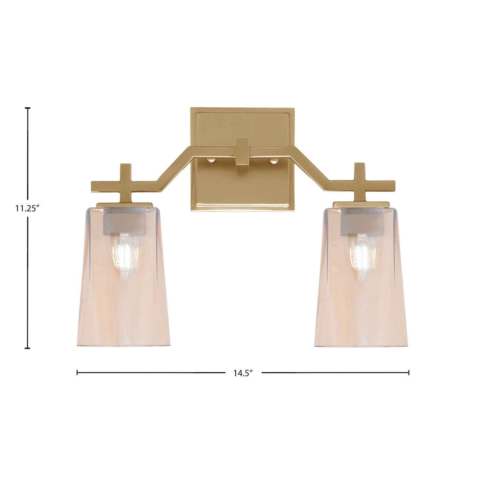 Toltec Corbin 2-Light Bath Bar | New Age Brass and Amber Gradient Glass | Bathroom & Powder Room Vanity Light | 5.5 x 11.25 in | Model 2312-NAB-263