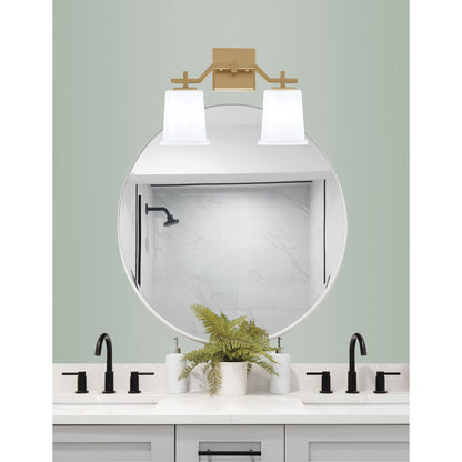 Toltec Corbin 2-Light Bath Bar | Modern New Age Brass and White Opal Glass | Bathroom Vanity Light | 5.5 x 10.25 in | Model 2312-NAB-5031