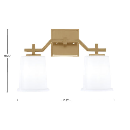 Toltec Corbin 2-Light Bath Bar | Modern New Age Brass and White Opal Glass | Bathroom Vanity Light | 5.5 x 10.25 in | Model 2312-NAB-5031