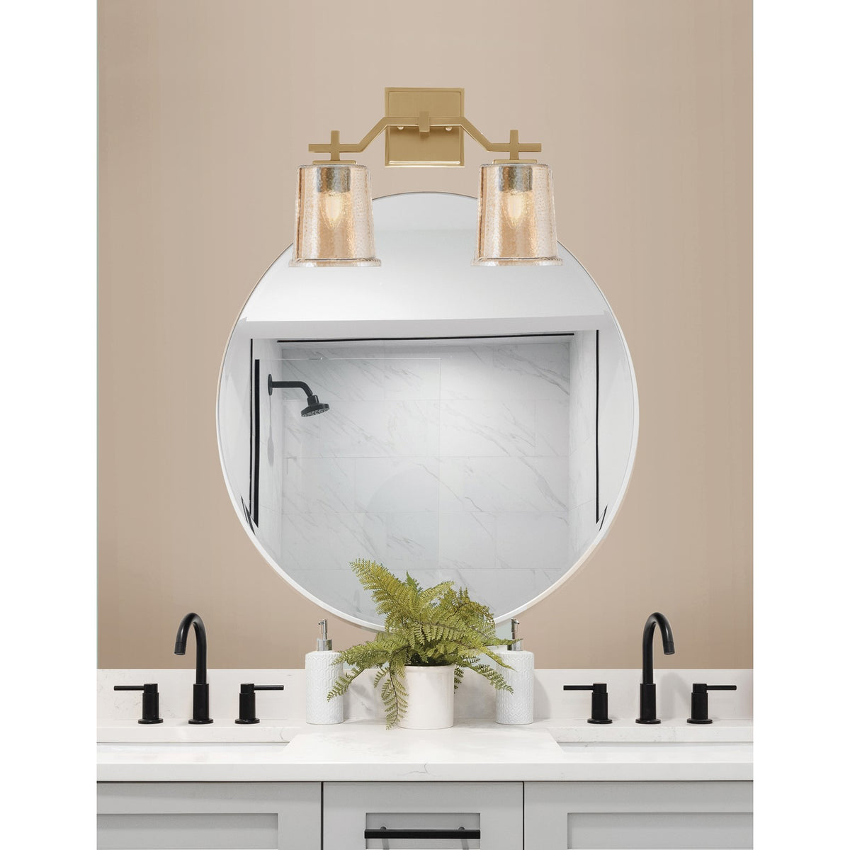 Toltec Corbin 2-Light Bath Bar | Modern New Age Brass and Amber Bubble Glass | Bathroom Vanity Light | 5.5 x 10.25 in | Model 2312-NAB-5033