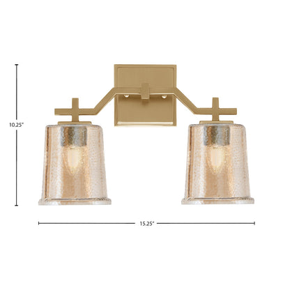 Toltec Corbin 2-Light Bath Bar | Modern New Age Brass and Amber Bubble Glass | Bathroom Vanity Light | 5.5 x 10.25 in | Model 2312-NAB-5033