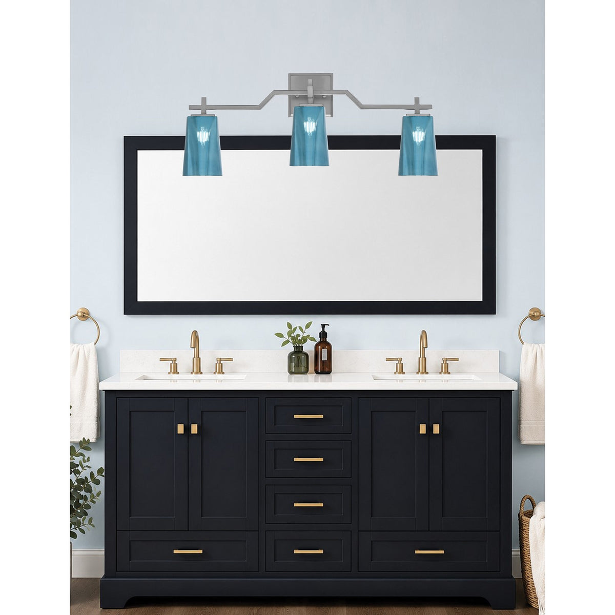 Toltec Corbin 3-Light Bath Bar | Modern Graphite Steel and Blue Gradient Glass | Bathroom Vanity & Powder Room | 5.5 x 11.25 in | Model 2313-GP-265