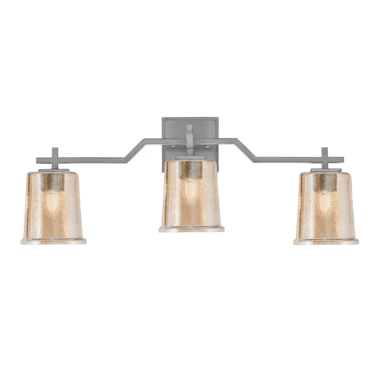 Toltec Corbin 3-Light Bath Bar | Graphite Steel and Amber Bubble Glass | Bathroom & Vanity Light | 5.5 x 10.25 in | Model 2313-GP-5033