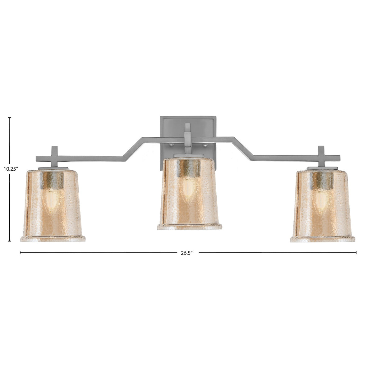 Toltec Corbin 3-Light Bath Bar | Graphite Steel and Amber Bubble Glass | Bathroom & Vanity Light | 5.5 x 10.25 in | Model 2313-GP-5033