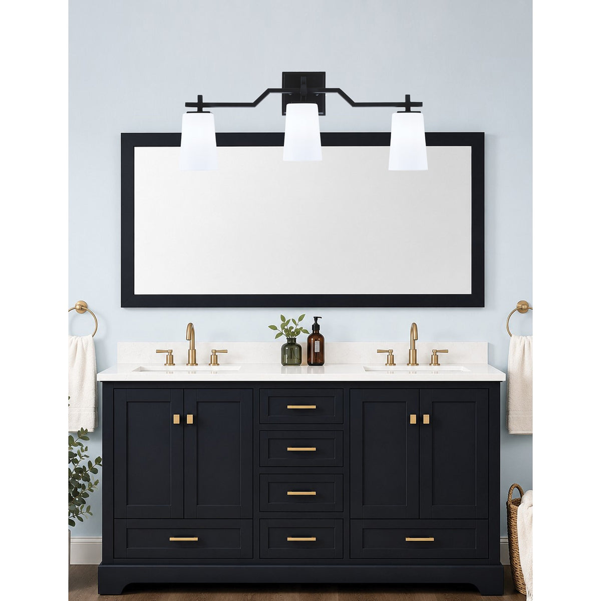 Toltec Corbin 3-Light Bath Bar | Matte Black Steel and White Opal Glass | Bathroom & Vanity Light | 5.5 x 11.25 in | Model 2313-MB-261