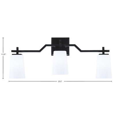 Toltec Corbin 3-Light Bath Bar | Matte Black Steel and White Opal Glass | Bathroom & Vanity Light | 5.5 x 11.25 in | Model 2313-MB-261