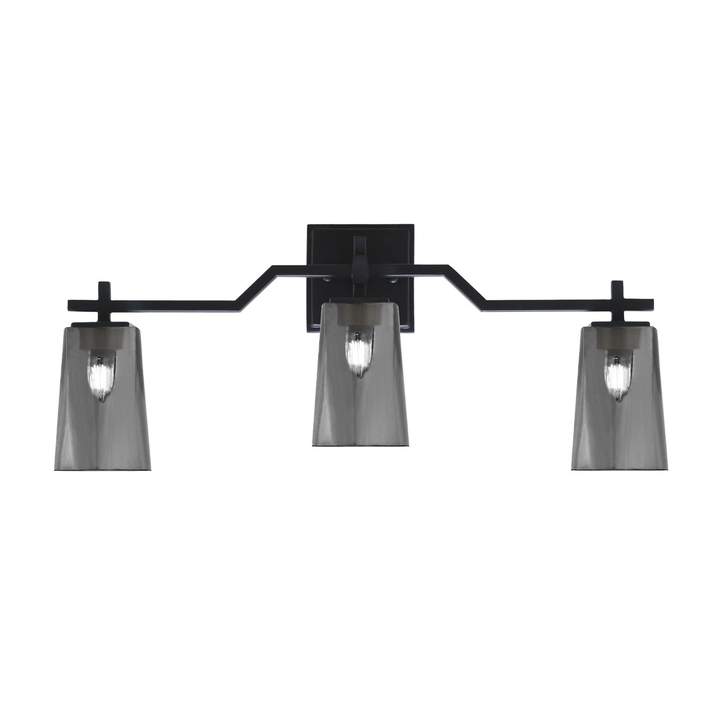 Toltec Corbin 3-Light Bath Bar | Matte Black Steel and Smoke Bubble Glass | Bathroom & Vanity Light | 5.5 x 11.25 in | Model 2313-MB-262