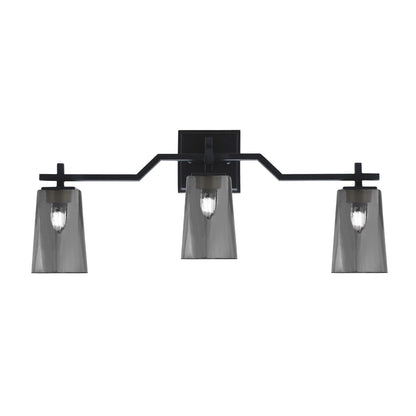 Toltec Corbin 3-Light Bath Bar | Matte Black Steel and Smoke Bubble Glass | Bathroom & Vanity Light | 5.5 x 11.25 in | Model 2313-MB-262