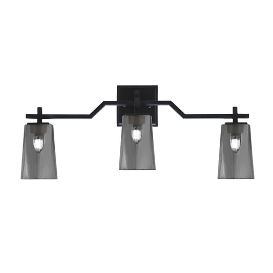 Toltec Corbin 3-Light Bath Bar | Matte Black Steel and Smoke Bubble Glass | Bathroom & Vanity Light | 5.5 x 11.25 in | Model 2313-MB-262