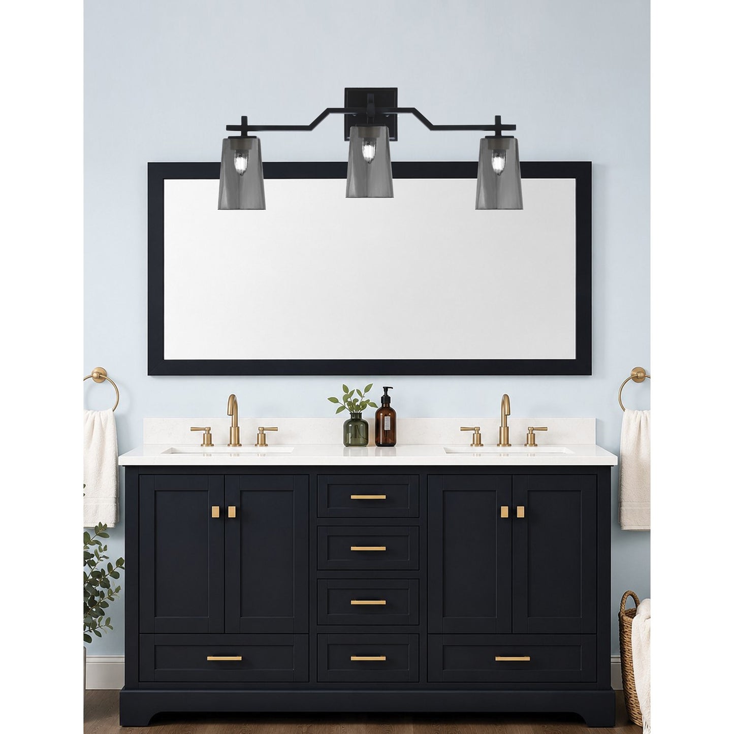 Toltec Corbin 3-Light Bath Bar | Matte Black Steel and Smoke Bubble Glass | Bathroom & Vanity Light | 5.5 x 11.25 in | Model 2313-MB-262