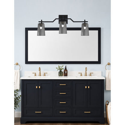 Toltec Corbin 3-Light Bath Bar | Matte Black Steel and Smoke Bubble Glass | Bathroom & Vanity Light | 5.5 x 11.25 in | Model 2313-MB-262