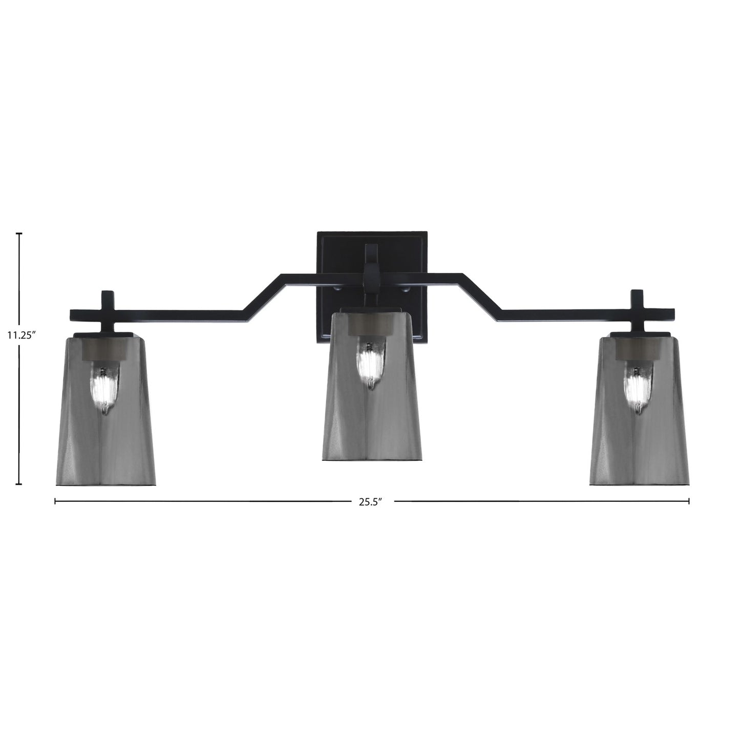 Toltec Corbin 3-Light Bath Bar | Matte Black Steel and Smoke Bubble Glass | Bathroom & Vanity Light | 5.5 x 11.25 in | Model 2313-MB-262