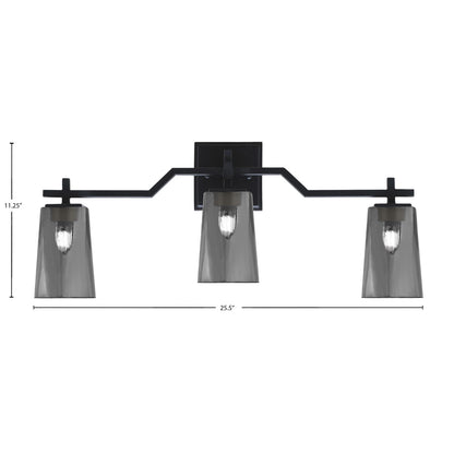 Toltec Corbin 3-Light Bath Bar | Matte Black Steel and Smoke Bubble Glass | Bathroom & Vanity Light | 5.5 x 11.25 in | Model 2313-MB-262